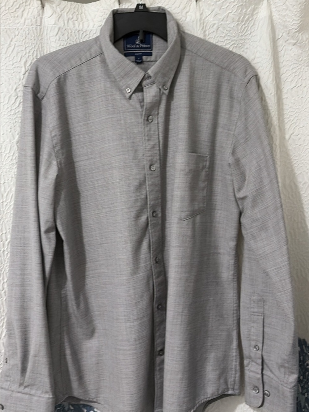 Wool & Prince Men's Slim Fit Button Down Long Sleeve 100% Wool Gray Size Large